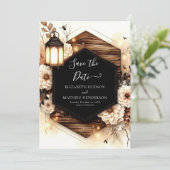 Bloemen unieke rustieke bruiloft save the date (Staand voorkant)