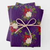 Bloemen vakantie boeket cadeau wrap paarse 3 pack inpakpapier vel (In situ)