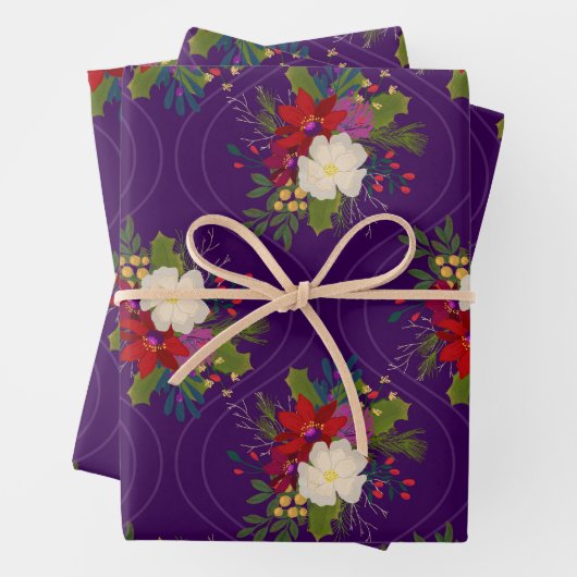 Bloemen vakantie boeket cadeau wrap paarse 3 pack inpakpapier vel (In situ)