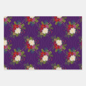 Bloemen vakantie boeket cadeau wrap paarse 3 pack inpakpapier vel (Voorkant)