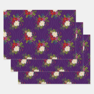 Bloemen vakantie boeket cadeau wrap paarse 3 pack inpakpapier vel