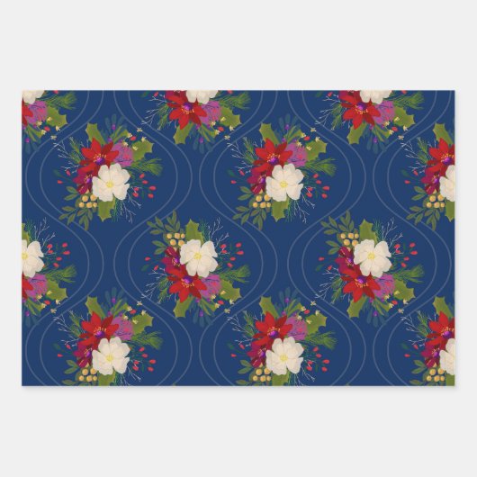 Bloemen Vakantie Boeket Cadeauverpakking Blauw 3 P Inpakpapier Vel (Voorkant)