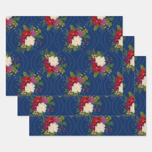 Bloemen Vakantie Boeket Cadeauverpakking Blauw 3 P Inpakpapier Vel (Set)