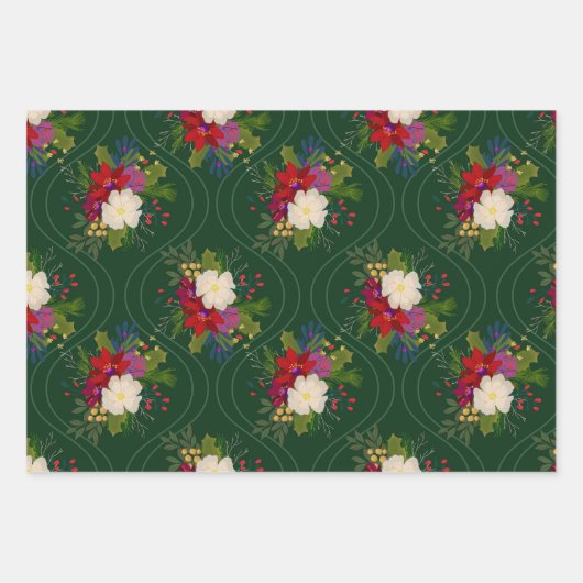 Bloemen Vakantie Boeket Cadeauverpakking Groen 3 P Inpakpapier Vel (Voorkant)