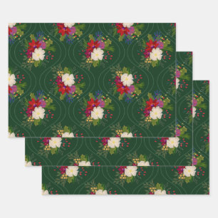 Bloemen Vakantie Boeket Cadeauverpakking Groen 3 P Inpakpapier Vel