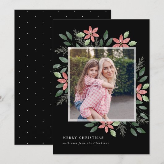 Bloemen Vakantie, de fotokaart van Kerstmis Feestdagenkaart (Voorkant / Achterkant)