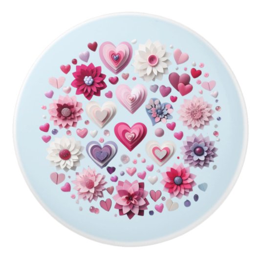 Bloemen Valentijnsdag Hart Keramische Knop (Voorkant)