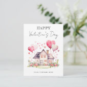 Bloemen Valentijnsdag huis met harten Feestdagenkaart (Staand voorkant)