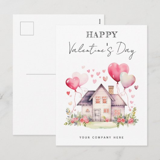 Bloemen Valentijnsdag huis met harten Feestdagenkaart (Voorkant / Achterkant)