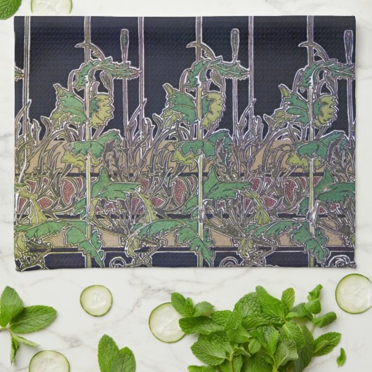 Bloemen van Art Nouveau Style, Mucha Theedoek (Gevouwen)