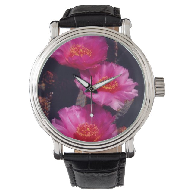Bloemen van Beavertail Cactus 2 Horloge (Voorkant)