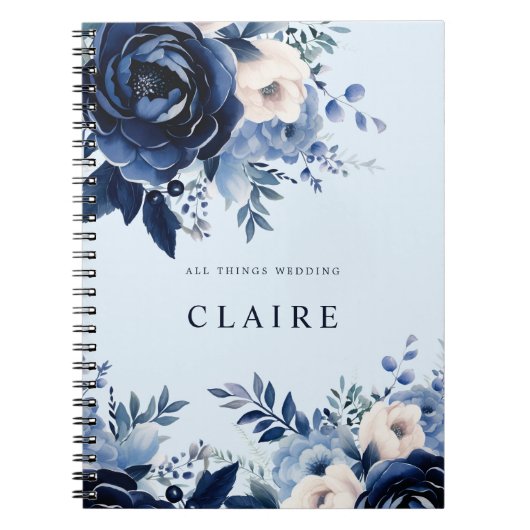 Bloemen van Blauw Bruiloft Lichtblauw Notitieboek (Voorkant)