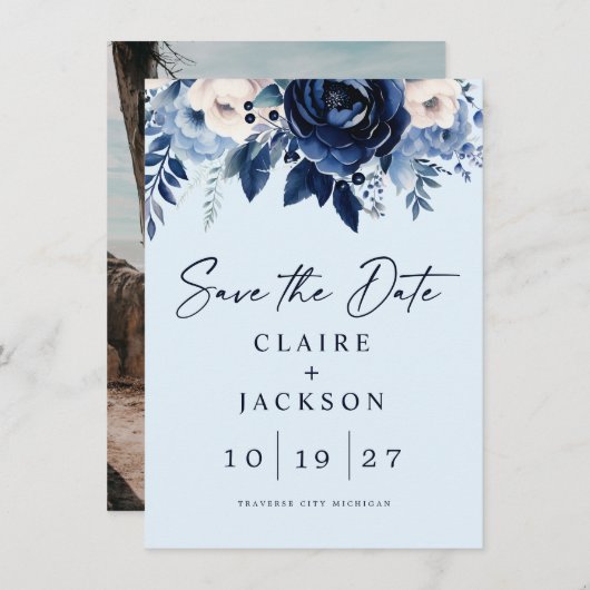 Bloemen van Blauw Save The Date (Voorkant / Achterkant)