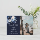 Bloemen van Blauw Twee foto Save The Date (Staand voorkant)