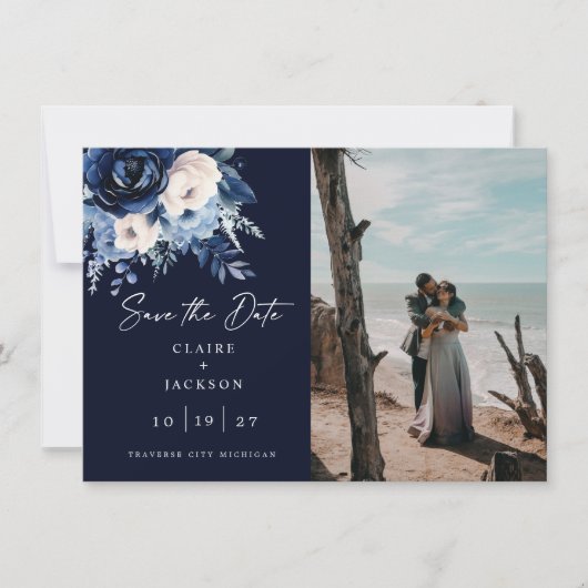 Bloemen van Blauw Twee foto Save The Date (Voorkant)