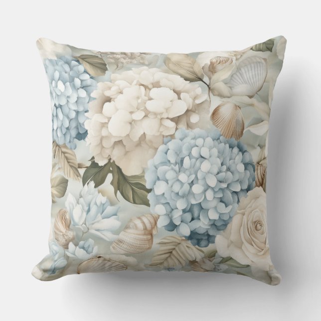 BLOEMEN VAN BLAUWE & BEIGE ZOMERHYDRANGEA KUSSEN (Voorkant)
