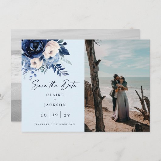 Bloemen van Blauwe Twee foto Save The Date (Voorkant / Achterkant)