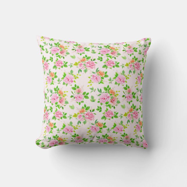 Bloemen van bloemblaadjes met groen Roos Kussen (Voorkant)