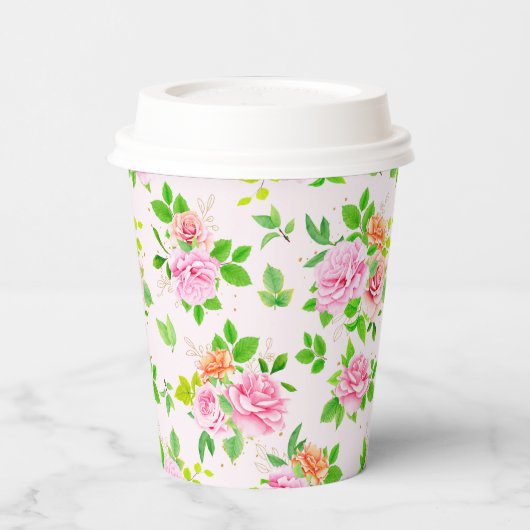 Bloemen van bloemblaadjes met groen Roos Papieren Bekers (Links)