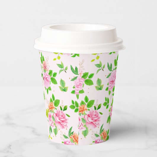 Bloemen van bloemblaadjes met groen Roos Papieren Bekers (Rechts)