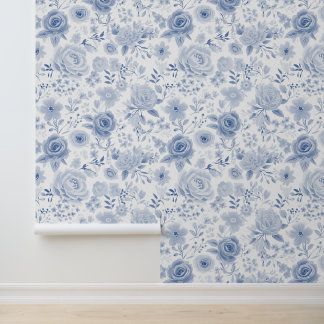 Bloemen van bloemig Bord Blauw Roos Behang