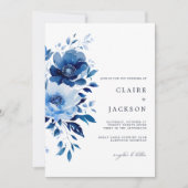 Bloemen van Blue Wedding Kaart (Voorkant)