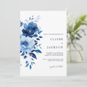 Bloemen van Blue Wedding Kaart (Staand voorkant)