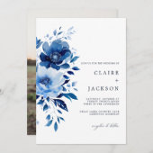 Bloemen van Blue Wedding Kaart (Voorkant / Achterkant)