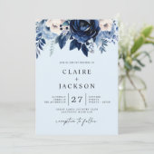 Bloemen van Blue Wedding Kaart (Staand voorkant)