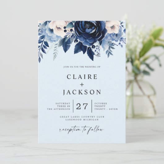 Bloemen van Blue Wedding Kaart (Staand voorkant)