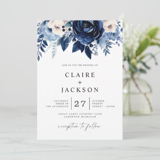 Bloemen van Blue Wedding Kaart (Staand voorkant)