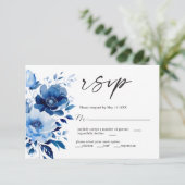 Bloemen van Blue Wedding RSVP Kaart (Staand voorkant)