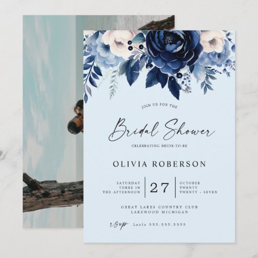 Bloemen van Blue Wedding Vrijgezellenfeest Kaart (Voorkant / Achterkant)