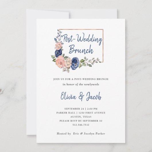 Bloemen van Blush Navy geometrisch | Post Wedding  Kaart (Voorkant)