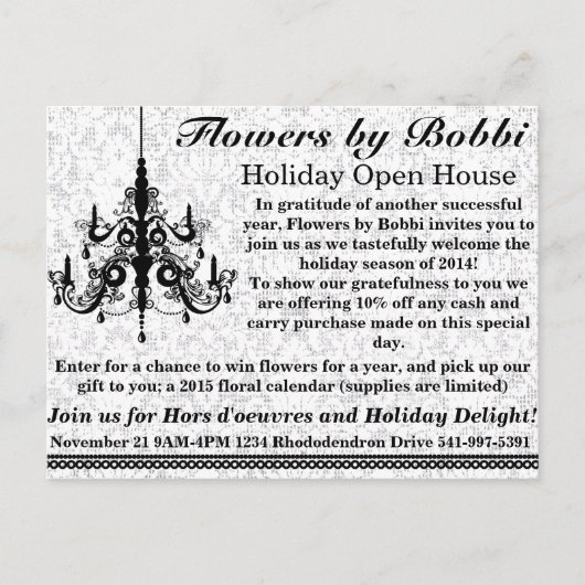 Bloemen van Bobbi Holiday Open House 2014 Uitnodiging Briefkaart (Voorkant)