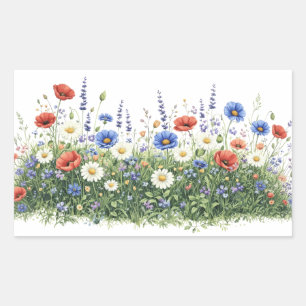 Bloemen van botanische tuin met wilde bloemen rechthoekige sticker