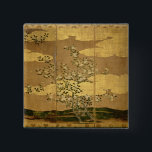 Bloemen van Camellias Vierkante Button 5,1 Cm<br><div class="desc">De bloemen van Camellias van de Japanse School (pen & inkt,  kleur,  goudpapier op het paneel) (zie 216565) gelegen op een Privé Collectie. De bloemen van Camellias (pen en inkt,  kleur,  goudpapier op het paneel) (zie 216565) werden rond de 17e eeuw gecreëerd.</div>