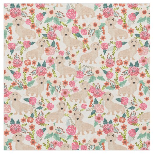  bloemen van Cream dachshund Stof (Close Up)