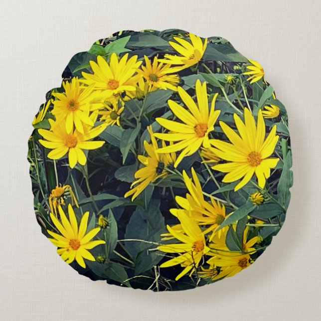Bloemen van de aardpeer rond kussen (Voorkant)