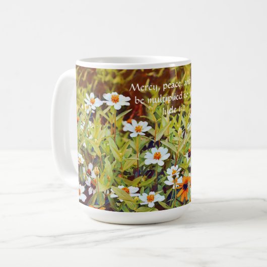 Bloemen van de Faith Zinnia Garden Mok Cup (Voorkant links)