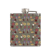 Bloemen van de herfst omarmen groene achtergrond heupfles (Achterkant)