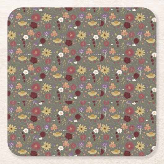 Bloemen van de herfst omarmen groene achtergrond kartonnen onderzetters (Voorkant)