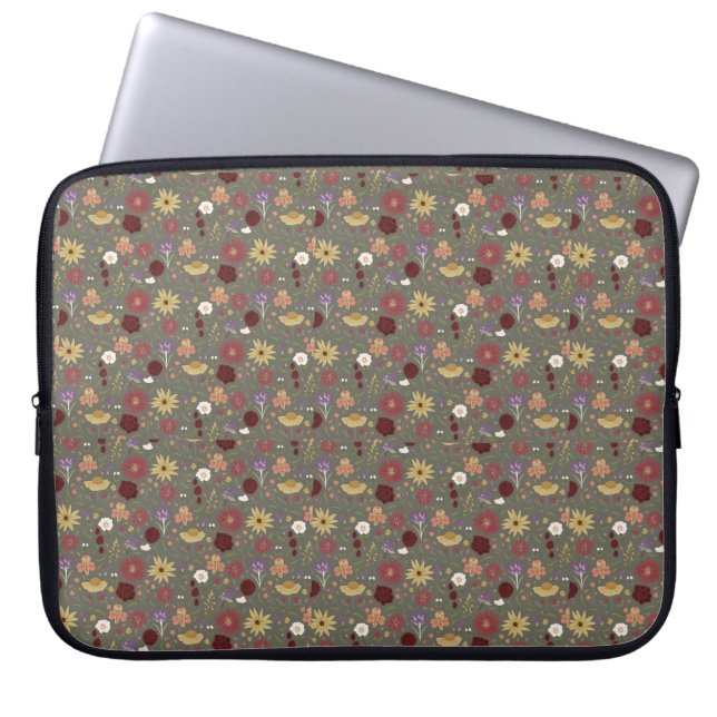 Bloemen van de herfst omarmen groene achtergrond laptop sleeve (Voorkant)