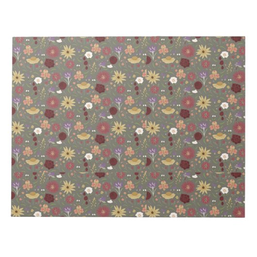 Bloemen van de herfst omarmen groene achtergrond notitieblok (Voorkant)