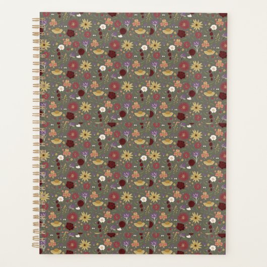 Bloemen van de herfst omarmen groene achtergrond planner (Voorkant)