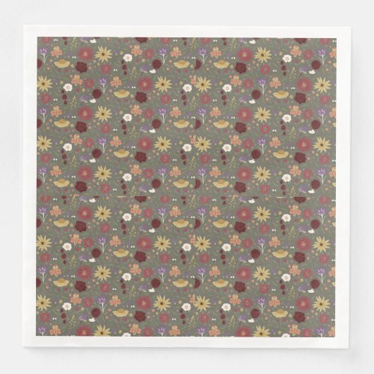 Bloemen van de herfst omarmen groene achtergrond servet (Voorkant)