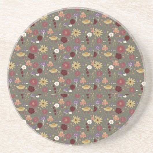 Bloemen van de herfst omarmen groene achtergrond zandsteen onderzetter (Voorkant)