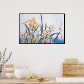 Bloemen van de Irises en Grasshopper Katsushika Ho Poster (Keuken)