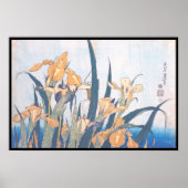 Bloemen van de Irises en Grasshopper Katsushika Ho Poster (Voorkant)
