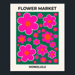 Bloemen van de ventilatormarkt van de moderne deco poster<br><div class="desc">Bloemmarkt Honolulu: abstracte bloemenkunst - retro bloemen print - roze en groen.</div>